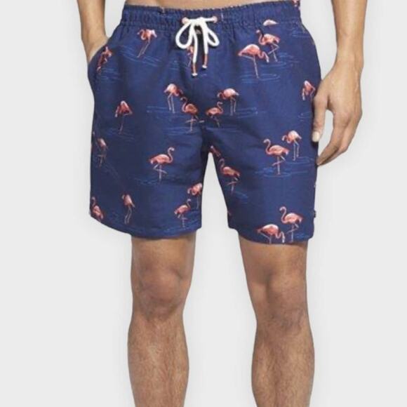 SPERRY navy & pink flamingo print men's swim trunks size XL - Picture 1 of 5